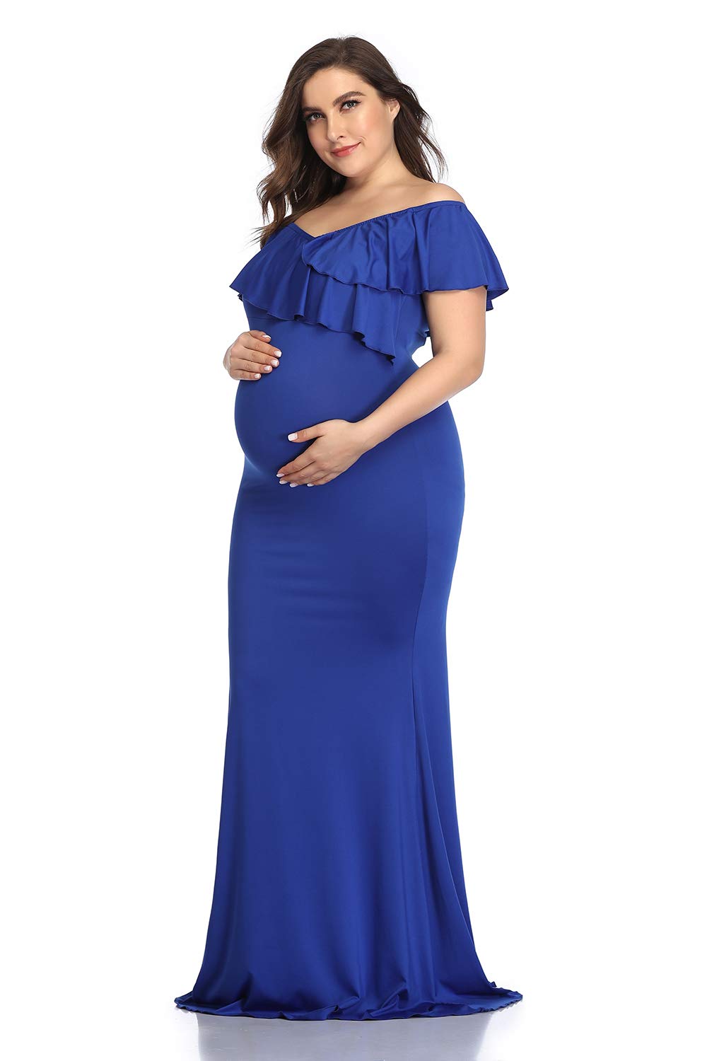 Mommy Jennie Long Maternity Dress for Photoshoot Stretchy Pregnancy Ruffle Maxi Photography Dress for Baby Shower
