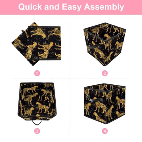 Paniers de rangement pliables guépard doré pour vêtements