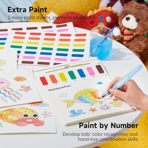 Image of Shuttle Art Paint with Water Coloring Book for Kids, 25 Sea World Themed Pages with 2 Brushes, Mess-Free Watercolor Paint Set, Travel-Friendly Art Craft Gift for Toddlers, Birthday Christmas Gift