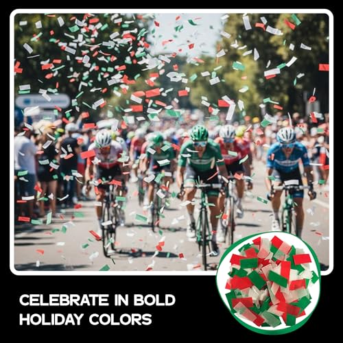 Image of Ultimate Confetti - Red, White & Green Biodegradable Confetti - Rectangular Flame-Resistant and Slow-Falling Tissue Paper Confetti for Cannon and Launcher use - Best for Celebrations - 1 lb, 16 oz