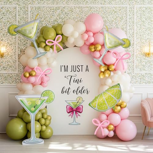 Lemonade Martini balloon garland arch kit A Tini Bit Older Party decorations 130pcs Pink green white balloons martini glass mylar balloon for Martini Bar Party coquette birthday Decorations by kozee - Used condition - US$15.33