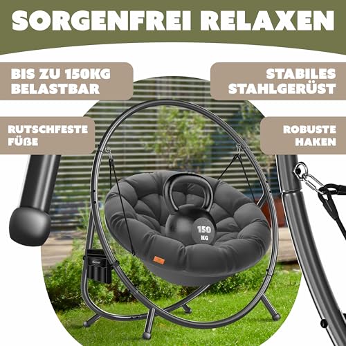 KESSER® Hängesessel mit Gestell Bali Hängeschaukel Hängestuhl bis 150kg für Indoor und Outdoor + Kissen & Seitentasche Hängekorb Stahlgestell & Schaumstoff Sitzpolster 6