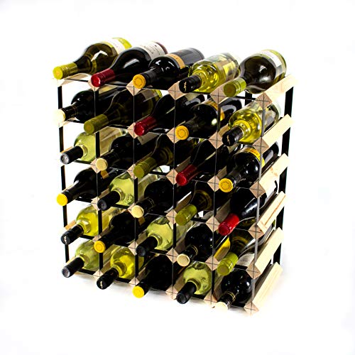 Cranville wine racks Madera de Pino de 30 Botellas Classic y del Vino del Metal Negro en Rack ya montado