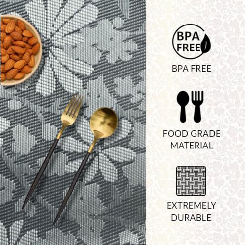 Image of YELONA Placemats for Dining Table - Heat Resistant, Non-Slip & Washable PVC Vinyl Table Mats - Set of 8, 45 x 30 cm (Grey & White)