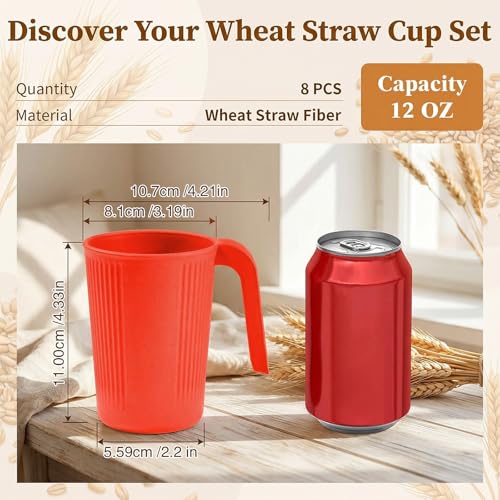 Set 8 Tazas de Café de Pajilla de Trigo 12oz Multicolor miniatura 2
