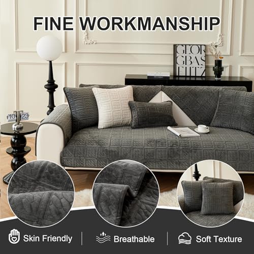 Upgrade Milchsamt Superweiche Sofa Überzug L Form U 1/2/3/4 Sitzer Couch Überzug Ecksofa, Sofabezug Set Universelle Rutschfeste Sofaschoner SofaÜberwurf Schutzdecke für Wohnzimmer(Dunkelgrau 90*180cm)