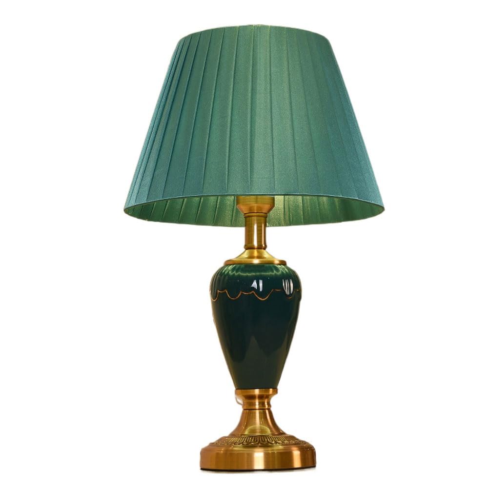 SGKOMN Ceramic Table Lamp 18.9" Nightstand Lamp With Fabric Pleated Lampshade | Modern Bedside Lamp For Bedrooms & Living Room-B