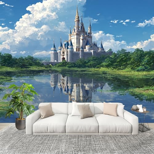 Fresque Murale 3D Intissé Lac du Château, Peinture d'Art Premium - 2