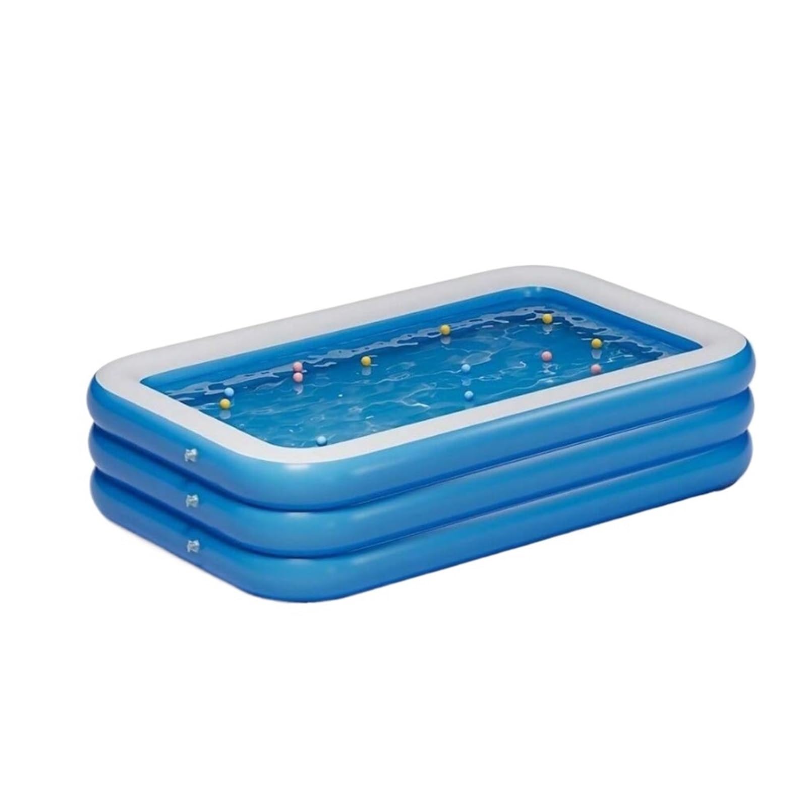 Aufblasbarer Pool, quadratisch, für Familien mit einem Boden, erhöht und verdickt, mit drei Ringen, blau und weiß, große Schwimmbäder für zu Hause(L)
