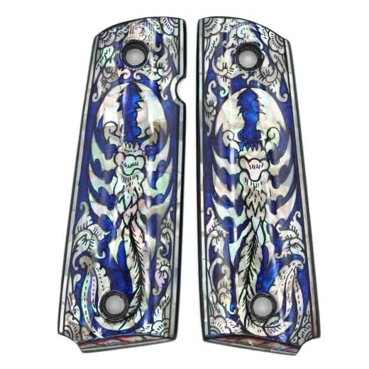 Scorpion Art Blue Mother of Pearl Grips for 1911 Standard Full Size Colt Government and Commander Kimber, Springfield, Remington, Taurus PT 1911