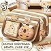 IN Chenthy Capybara Pencil Case Kit with Plush Doll+20 Stickers+2 Brooches+Sticky Notes+Pens +Pendant,9-Layer Large Capybara Stationery Set Kawaii Makeup Bag (Brown)