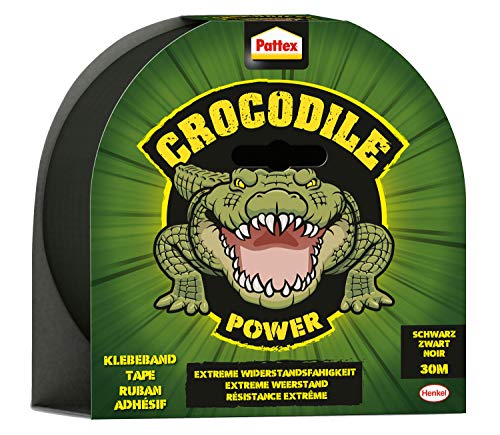 Cinta adhesiva Pattex Crocodile Power, 30 m de fuerza, cinta textil negra de doble grosor, resistencia extrema para las reparaciones más difíciles, cinta adhesiva para diversos materiales