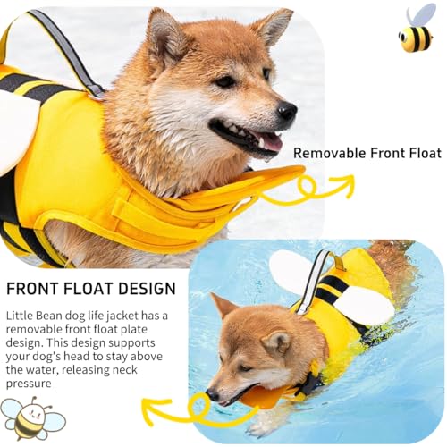 Little Bean® Hundeschwimmwesten, verstellbare Haustier-Schwimm-Sicherheitsweste mit überlegenem Auftrieb und Rettungsgriff für Hunde, Bootfahren, mit reflektierenden Streifen (Bienen gelb, XS)