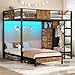 ADORNEVE Full Over Twin Bunk Bed with 8 Storage Drawers, Metal Loft Bed with Led Lights & Storage Shelves, Bunk Beds Twin over Full Size with 13.4