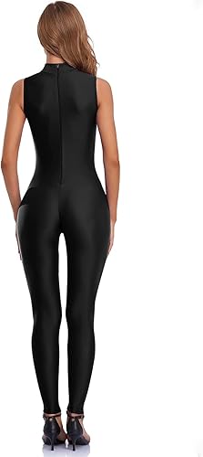 Miniatura 8 de speerise - Overol de elastano para mujer, con cremallera, sin mangas, ajustado al cuerpo, leotardo para disfraz