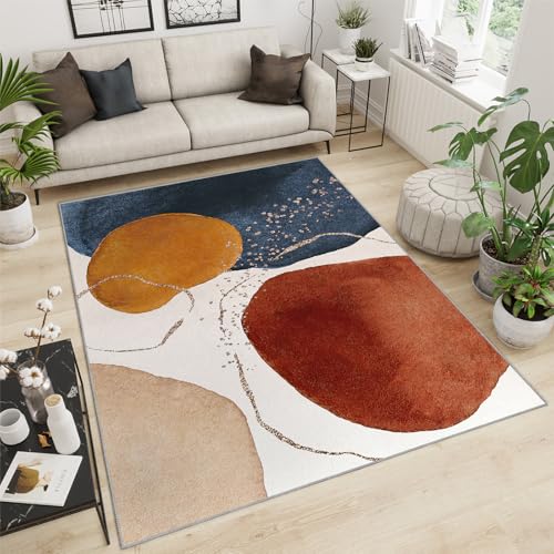 Tapis géométrique antidérapant salon chambre orange brûlé - 3