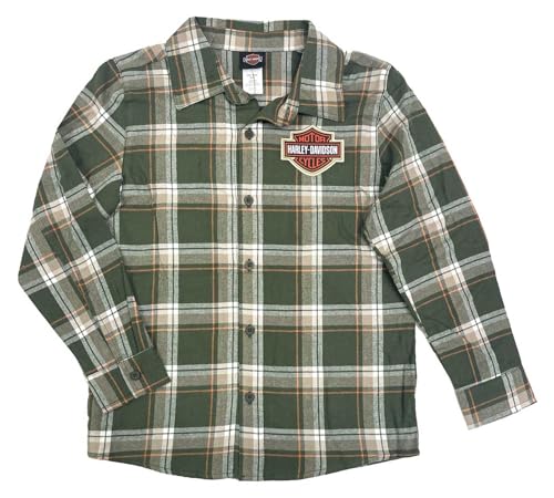 Harley-Davidson Little Boys' Bar & Shield Toddler Plaid Long Sleeve Shirt – Green