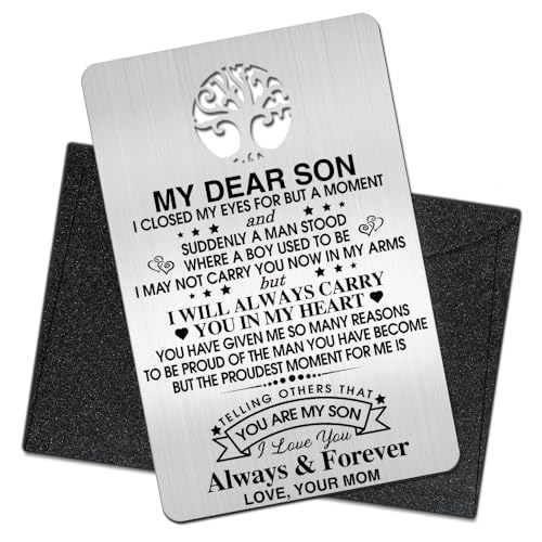 Mhfpl To My Son I Love You Wallet Card, Engraved Metal Wallet Insert Card Love Notes from Mom, Gifts for Son with Inspirational Quote, Graduation Birthday coming of age Wedding Christmas Gifts