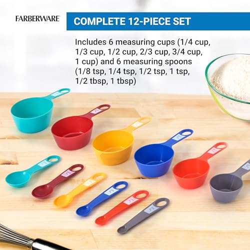 Image of Farberware Measuring Cups and Spoons Set, 12-Piece Rainforest Collection with Color-Coded Nesting Design for Cooking and Baking, Dishwasher Safe