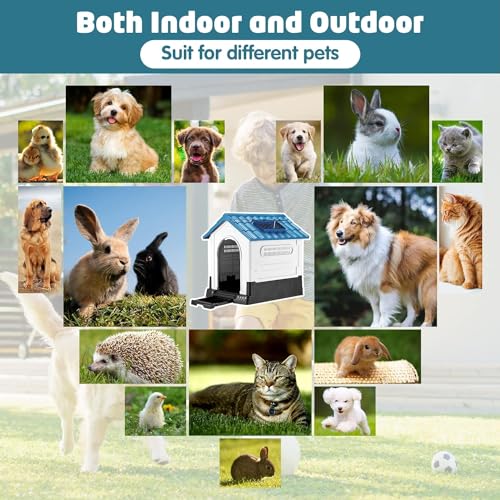 Lanco - Zwinger für kleine Hunde mit verstellbarem Dach und Toilette. Innen- und Außenbereich mit Lüftungsgittern. Widerstandsfähiges Material. 68x55x66cm. Blau und weiß.