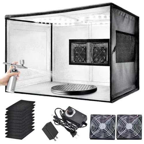 Portable Paint Booth with Dual Exhaust Fans Airbrush Spray Booth&3-Color Shadowless LED Light with a Transparent Protective Cover Ventilation Hose Hobby Spray Booth Kit for Painting Model