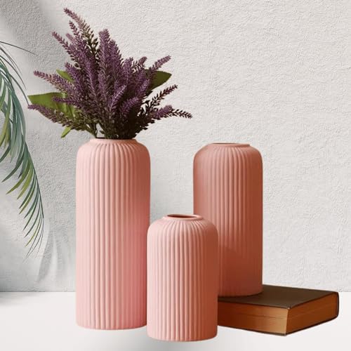 Image of KREATIVE ART'S Pink Flower Vase for Home Decoration, Ceramic Vases for Home Decor, Home Decor Items for Living Room, (Pink Vases -Set of 3 pcs)