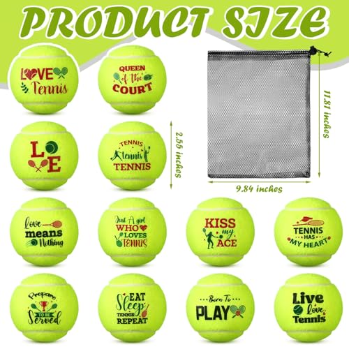 Seenelling 12 Pcs Training Tennis Balls Funny Tennis Gifts with Mesh Carry Bag, High Elasticity Practice Exercise Tennis Balls for Tennis Teammate Partners Women - Image 3