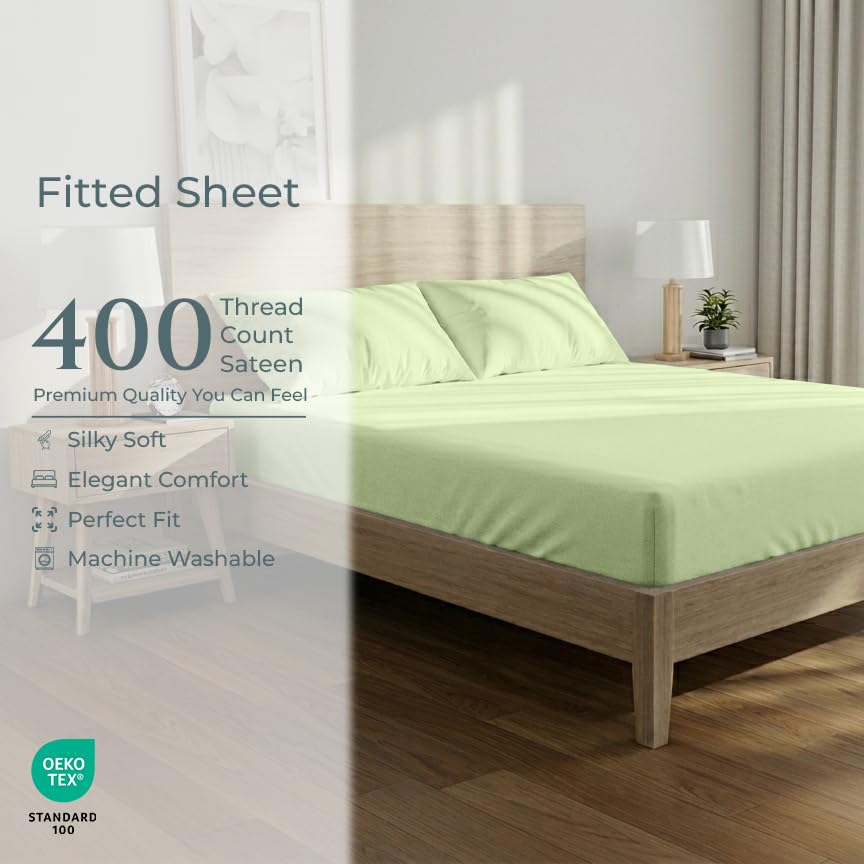 Image of Royale Linens 400 Thread Count Full Fitted Sheet Only - 100% Cotton Full Size Bed Fitted Sheet - Luxury Sateen Weave - All Around Elastic Deep Pocket - Soft Sheets - Fit Up to 16 inch (Florentine Sage)