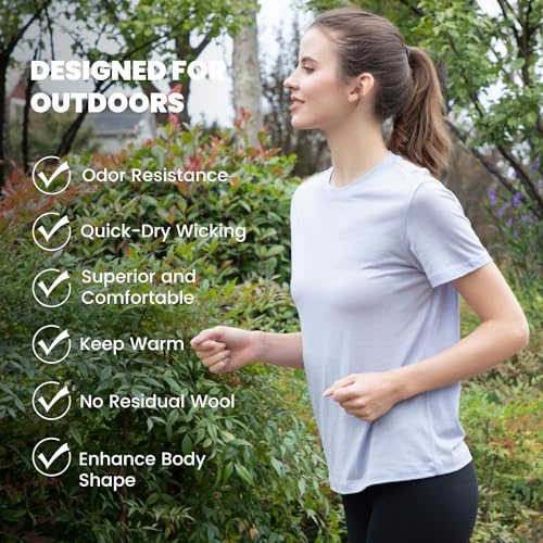 innotree Merino Wool T Shirts Women, Odor-Resistant Crew Neck Tops Short Sleeve Base Layer for Outdoor Travel Hiking T Shirts3