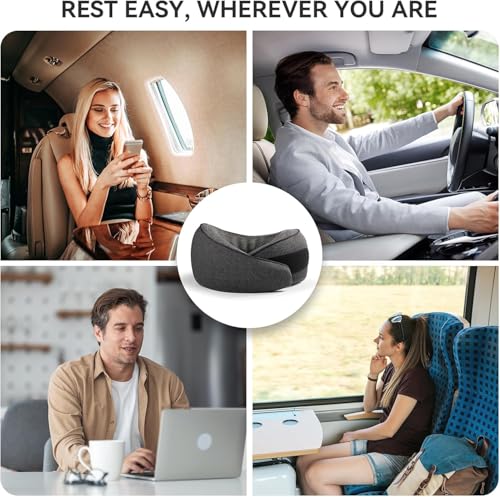 Image of SZXYX Travel Pillows - 100% Pure Memory Foam Neck Pillow for Airplanes, Comfortable Breathable Cover, 360 Support Stowable Pillows for Sleeping, Car, Airport Travel Essentials, Pigeon Grey