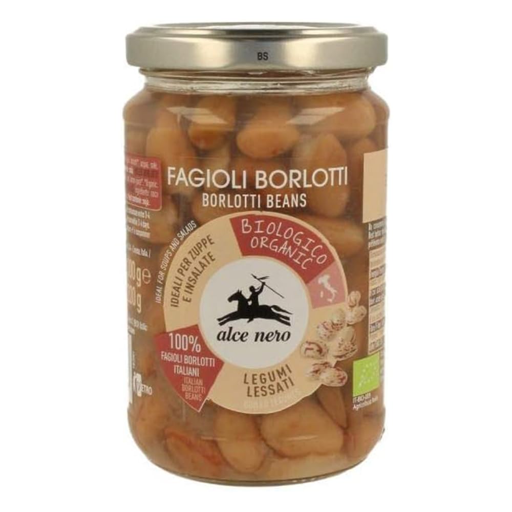 Alce Nero Fagioli Borlotti Biologici, Legumi Lessati in Vetro, Confezione da 6 Barattoli