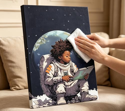 Image of Black Boy Reading The Moon Canvas Wall Art African Americans Painting Picture Wall Decor Inspirational Books For Black Boys Poster Print Artwork For Teen Living Room Study Home Decoration 12x16in