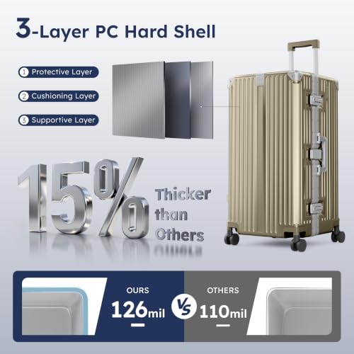 Image of ALPHA CAMP Trunk Luggage 28 Inch with Aluminum Frame Zipperless Suitcase | Large Checked Thickened 3-Layer PC Hardside Luggage with TSA Lock,Charging Port,Cup Holder and Spinner Wheels for Travel
