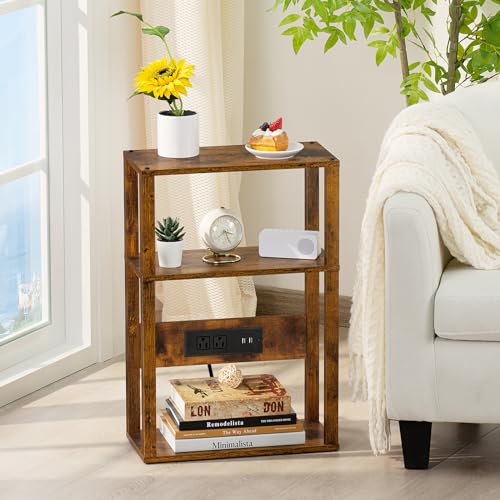 23.6" YUFAM 3-Tier Narrow Nightstand w/ Charging Station - image 7