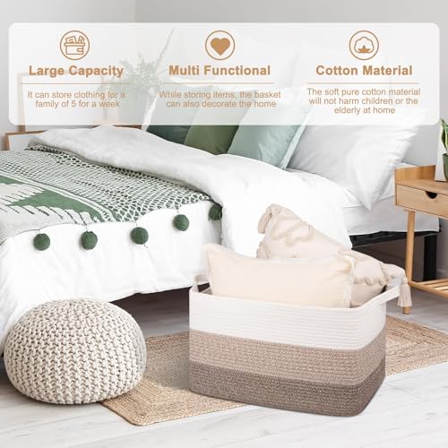 Image of OIAHOMY Rectangle Woven Storage Basket - Nursery Cotton Rope Baskets for Storage, Toy Basket Organizing for Living Room, 17.7 inchx13.8 inchx11 inch- Pack of 3 - Gradient Yellow
