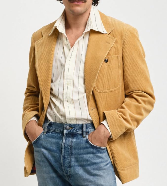 ORBITRAY Mens Corduroy Blazer Jacket Slim Fit for Men Casual Vintage Blazer Wedding Groom Dinner Party OB0152