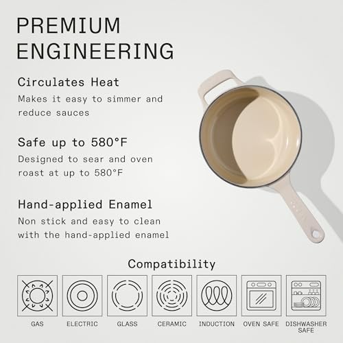 Made In Cookware - 2 Quart Enameled Cast Iron Saucepan with Lid - Antique White - Hand-Enameled Cast Iron - Professional Cookware - Made in France - Induction Compatible - Image 3