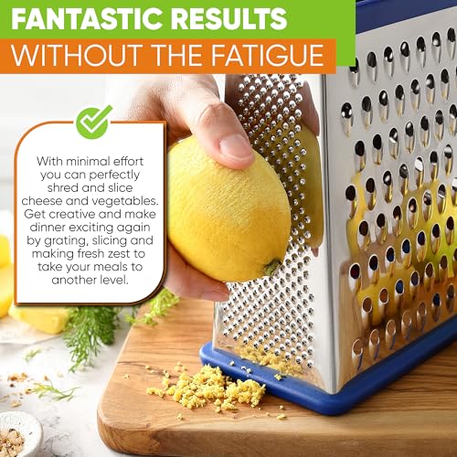 Image of Spring Chef Stainless Steel XL Cheese Grater for Kitchen, Sapphire