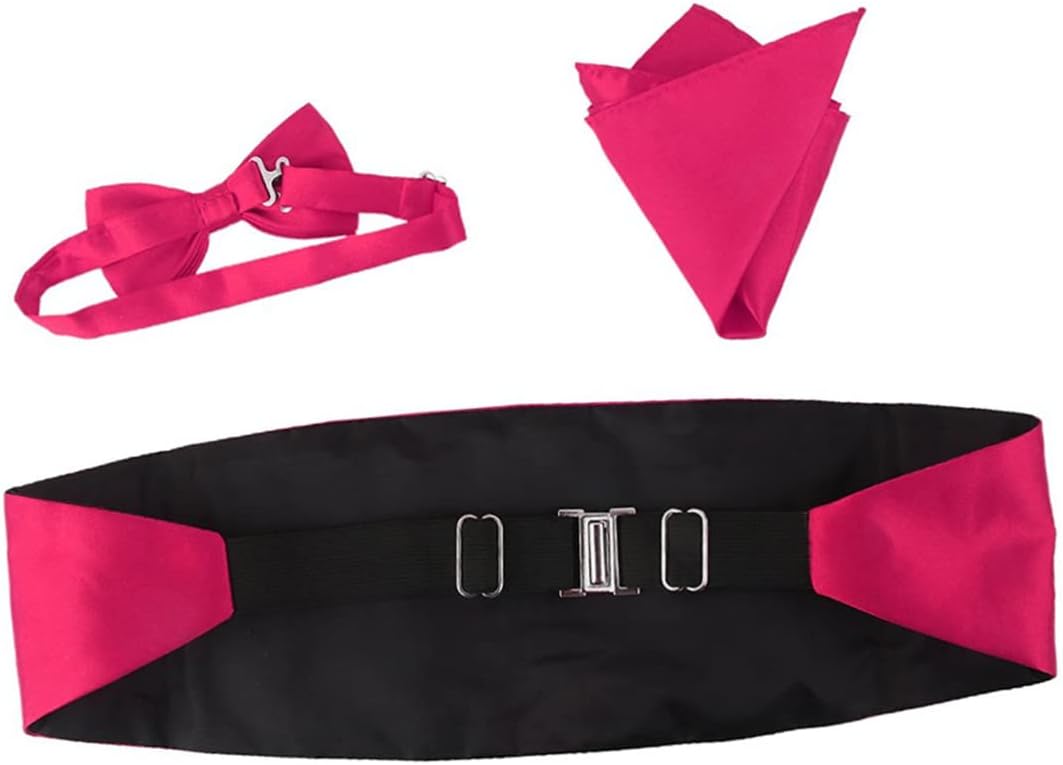 Didiseaon 3pcs Men's Satin Bow Tie Cummerbund Pocket Square Set Formal Wear Rose Red for Weddings and Special Occasions Stylish Ensemble