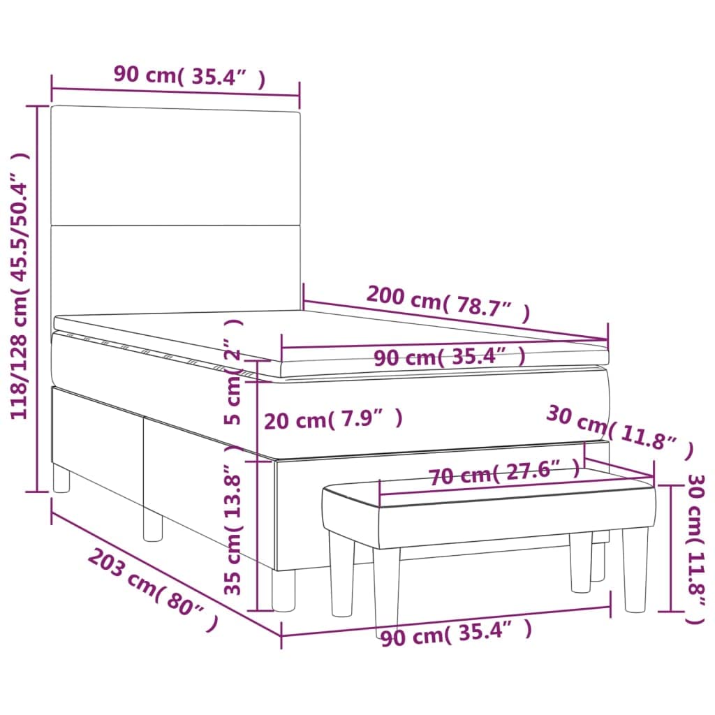 Similpelle antimacchia letto imbottito con panca Cappuccino 90x200 cm