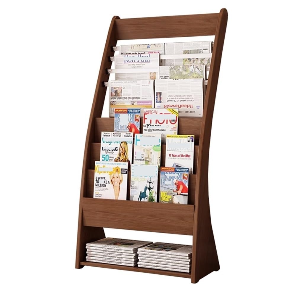 IUokLU Magazine Rack, Wooden Newspaper Rack Office Magazine Rack Floor-Standing Brochure Display Stand Promotional Materials Display Rack Storage Bookshelf Brochure Display Stand (Brown)