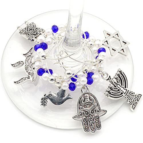 Jewish Wine Glass Charms Elegant Silver Menorah, Chai
