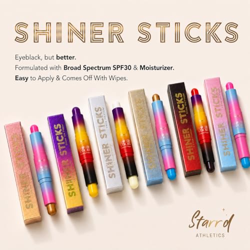 Image of SHINER STICKS Dual-Sided, 14 Colors Athlete Colored Eyeblack, SPF30 UVA&UVB Sunscreen Protection and Moisturizer, Non-Greasy, Glare Reduction, Sweat-Resistant, Easy Removal (Green & Teal)