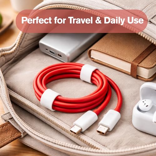 Image of Umake USB C to USB C Cable 80W Fast Charging, Nylon Braided Type-C Cable with PD Support, Fast Data Sync, Compatible with Samsung, iPhone 16 /15, OnePlus, Xiaomi, MacBook & iPad - Red, 1M
