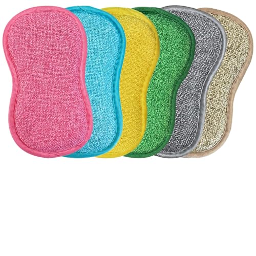 Esponjas reutilizables de 6 piezas, esponjas de limpieza de microfibra absorbentes espumosas, trapos gruesos multiusos para lavar platos, ollas y sartenes, decoraciones