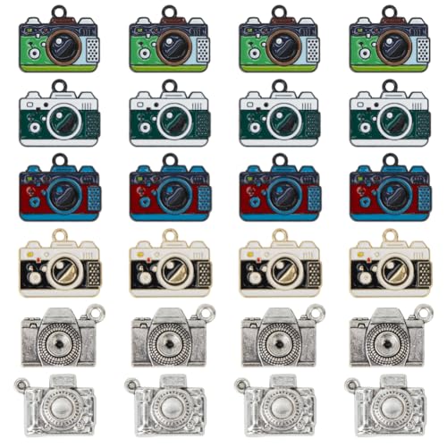 DELORIGIN 24 Pezzi Macchina Fotografica Smalto Pendenti 6 Stili Vintage Fotocamera Pendente Lega Elegante Fotografia di Viaggio Charm Per Portachiavi Braccialetti Collane Orecchini Creazione di