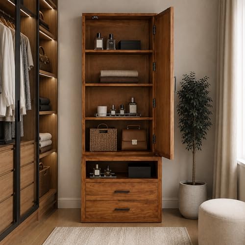 Image of The Attic Bagru Dressing Table for Bedroom, Solid Wood, Honey Matt Finish
