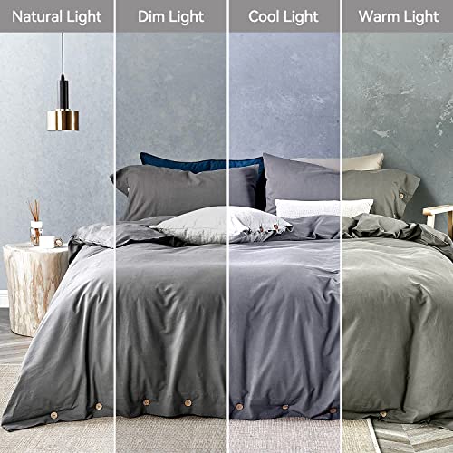 Jellymoni Grey 100% Washed Cotton Duvet Cover Set, 3 Pieces Luxury Soft Bedding Set With Buttons Closure,Solid Gray Color Pattern Duvet Cover Queen Size(No Comforter) #TOP7