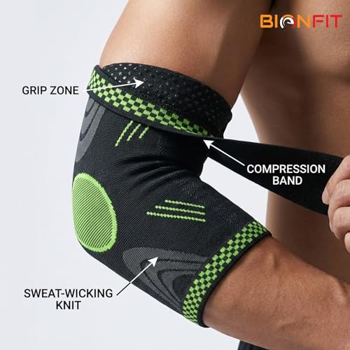 Image of BIONFIT Elbow Support Sleeve Pair for Men & Women | Compression Elbow Brace for Gym, Weightlifting, Tennis & Pain Relief | Breathable Anti-Slip Elbow Support