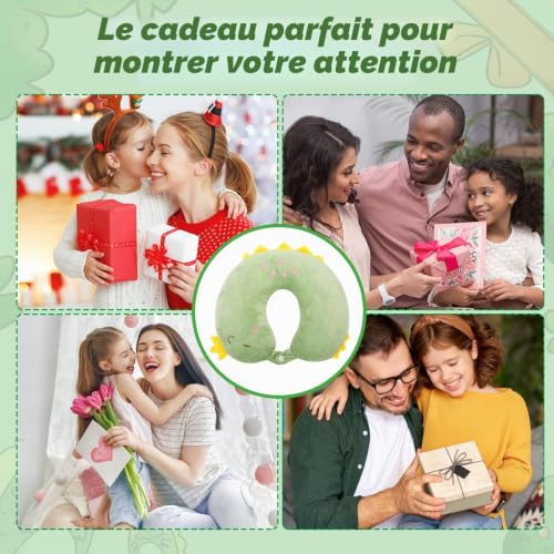 Coussin De Voyage Vert pour Enfants avec Masque De Sommeil Dinosaure – vue 7